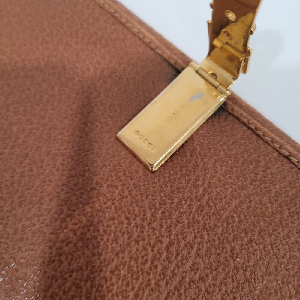 GUCCI Vintage Byckle Clasp Wallet Bifold Brown Large Retro Clutch Leather Fair - Picture 8 of 16